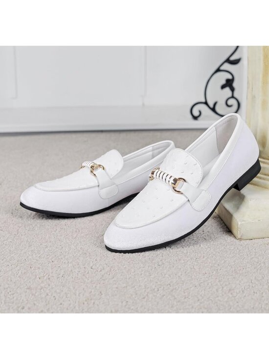 FQEQNQG Men\'s White Velvet Loafers Rose Gold Buckle Penny Slip On Casual Shoes main image 6